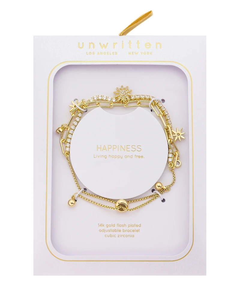 Unwritten Cubic Zirconia Gold-Tone Plated Celestial Layered Bolo Bracelet