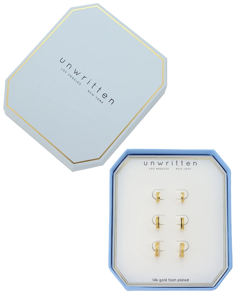 Unwritten Cubic Zirconia Gold-Tone Plated Trio Hoop Earring Set