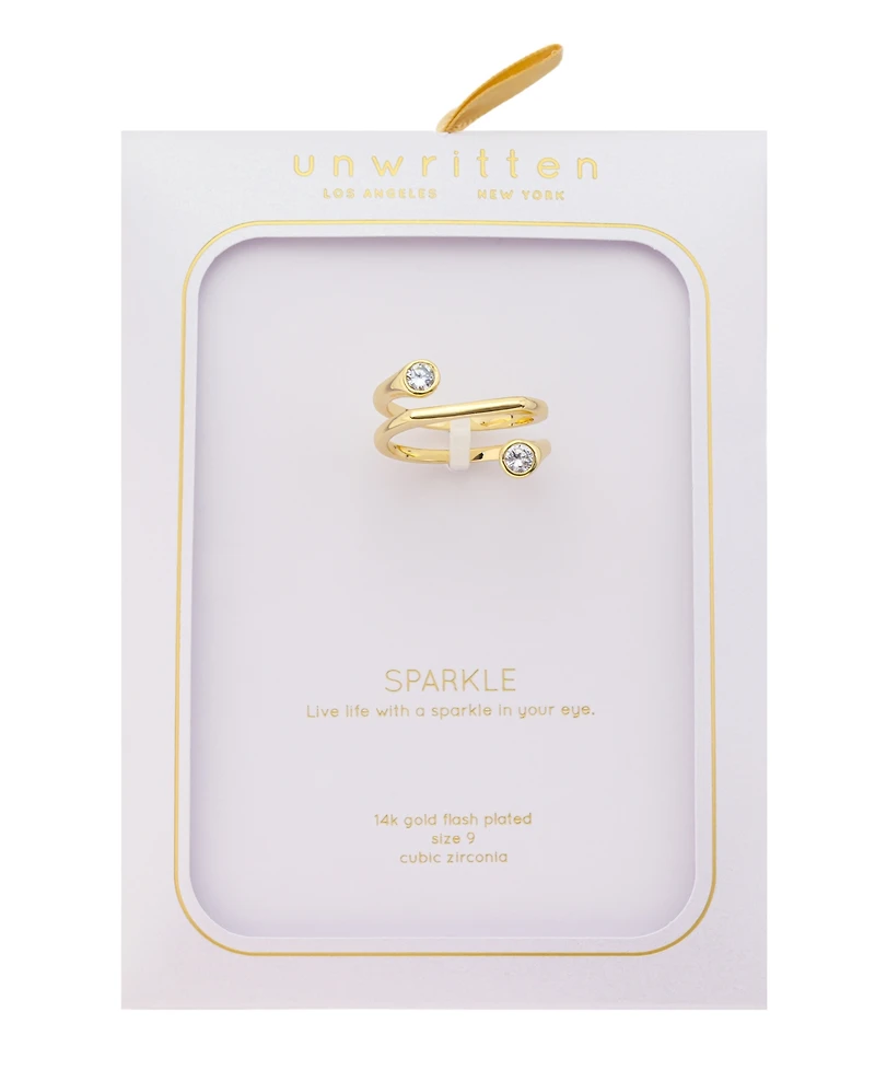 Unwritten Cubic Zirconia Gold-Tone Plated Double Stone Bypass Ring
