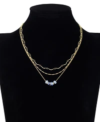 Unwritten Crystal and Dyed Quartz Gold-Tone Plated Blue Rondelle Bead Trio Necklace Set