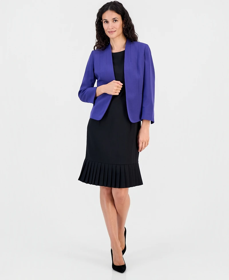 Kasper Women's 3/4-Sleeve Open-Front Collarless Cardigan Blazer