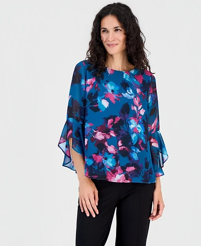Kasper Women's Crewneck Ruffle-Sleeve Blouse