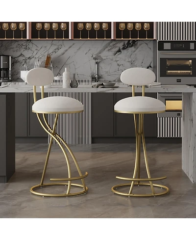flynama Set of 2 Modern Velvet Round Bar Stools S-Shape Frame