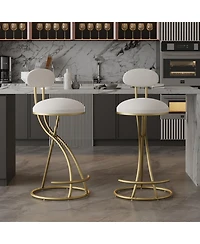 flynama Set of 2 Modern Velvet Round Bar Stools S-Shape Frame