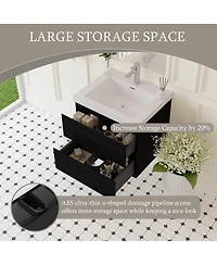 Sillysis Wall Mounted Bathroom Vanity with Resin Countertop, Modern Floating Cabinet, Soft Close Drawers, Easy Install
