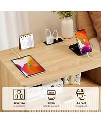 homfan Bedside Table with Charging Station, Usb Ports and Power Outlet, Drawers and Open Shelf Compact End Table for Small Spaces Home Office