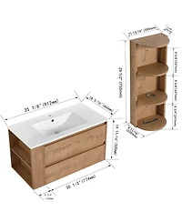 Sillysis Wall Mounted Bathroom Vanity with Sink, Double Door Soft Close Cabinet and 3-Tier Storage Rack for Modern Bathroom