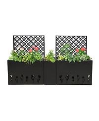 Asagikoiai Metal Planter-Trellis Combo Set of 3, Raised Garden Bed Set with Privacy Screen
