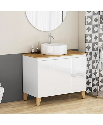 Sillysis Freestanding Bathroom Vanity with Sink, Modern Solid Wood Top, Soft Close Drawers, Round Countertop Basin