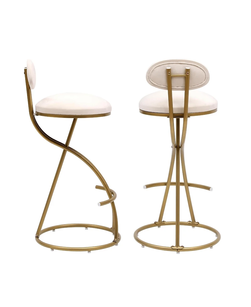 flynama Set of 2 Modern Velvet Round Bar Stools S-Shape Frame