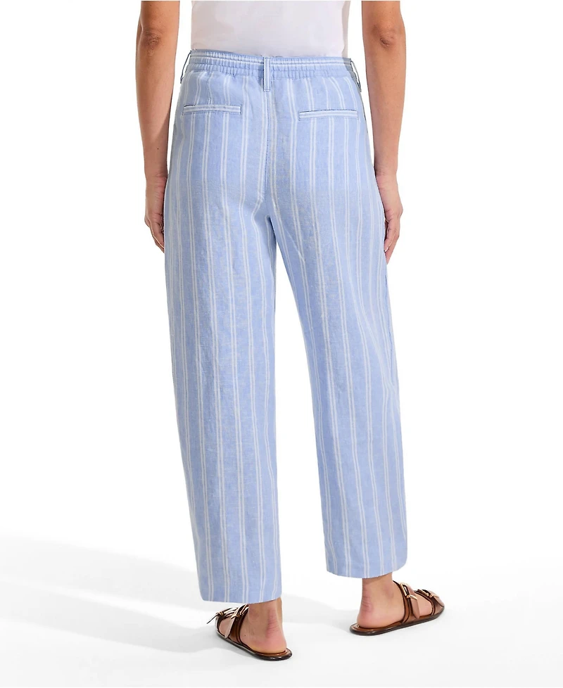 Lands' End Petite Linen High Rise Pleated Barrel Leg Ankle Pants