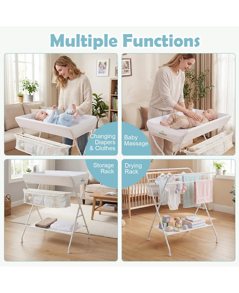 Costway Baby Changing Table Folding Diaper Station Organizer with Storage
