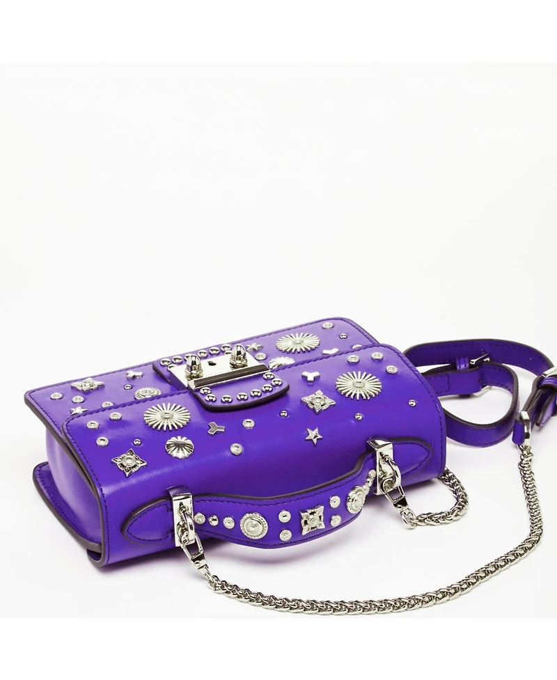 Susu Womens Royal Blue Purple Leather Studded Mini Crossbody Bag Structured Top Handle Satchel with Buckle Closure