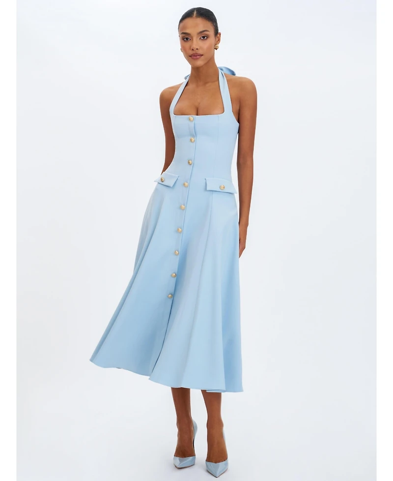 Miss Circle Women's Gillian Mist Blue Halter A-Line Midi Dress