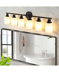 Busdays 39 Inch Black Iron Frame Modern 6 Light Vanity Light Frosted White Glass Wall Sconce for Bathroom Bedroom Dressing Room No Bulbs
