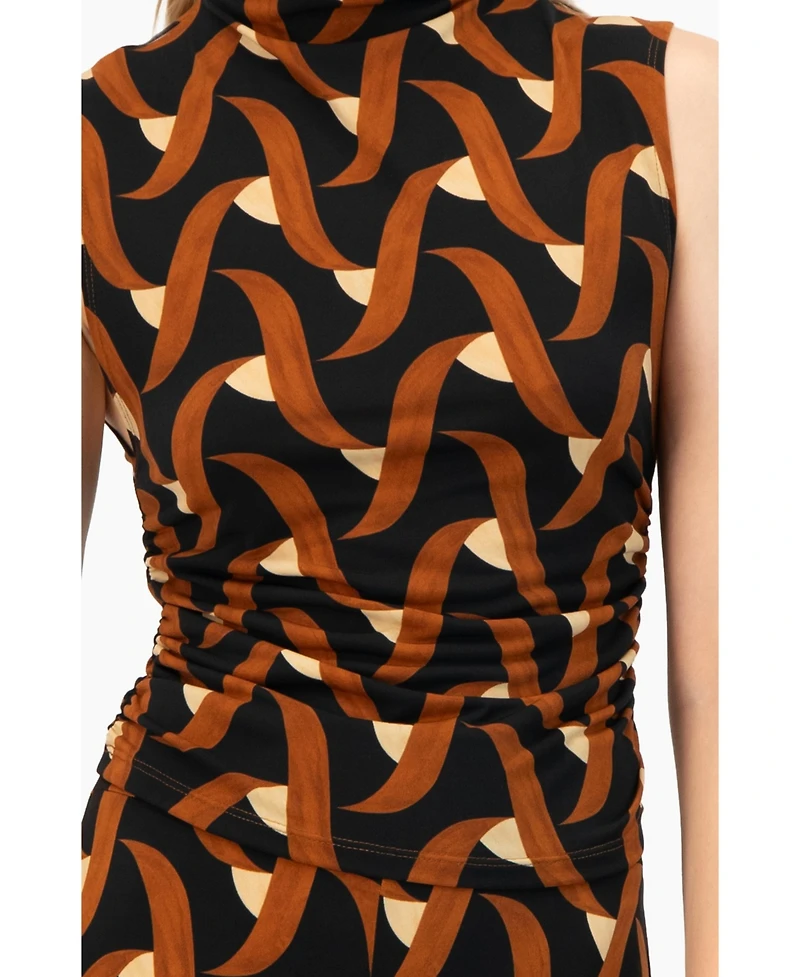 Ivonne Women's Patterned Ruched High Neck Blouse