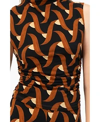 Ivonne Women's Patterned Ruched High Neck Blouse