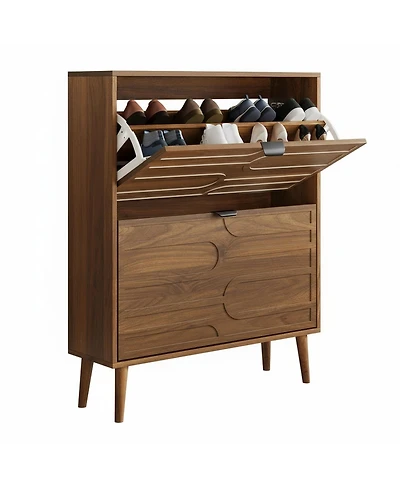 Yigii Shoe Cabinet Entryway Narrow Storage Solid Wood Adjustable Shelves Modern Minimalist Compact Organizer