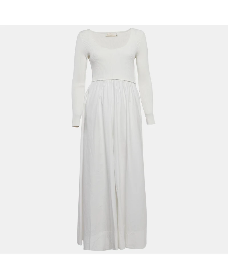 Pre-Owned Zimmermann Women's Rib Knit And Poplin Scoop Neck Long Dress
