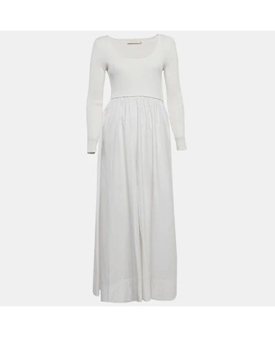 Pre-Owned Zimmermann Women's Rib Knit And Poplin Scoop Neck Long Dress