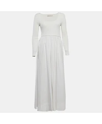 Pre-Owned Zimmermann Women's Rib Knit And Poplin Scoop Neck Long Dress