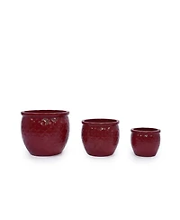 Clihome Handmade Glazed Ceramic Planter Set of 3, 15/13/9 Inch Diameter, Ring Pattern, Breathable Clay