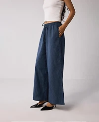 Reistor Women's Wide-leg Drawstring Pants with Stripes