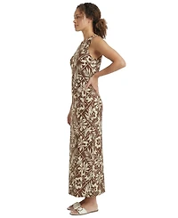 London Times Petite Printed Jewel Neck Midi Dress