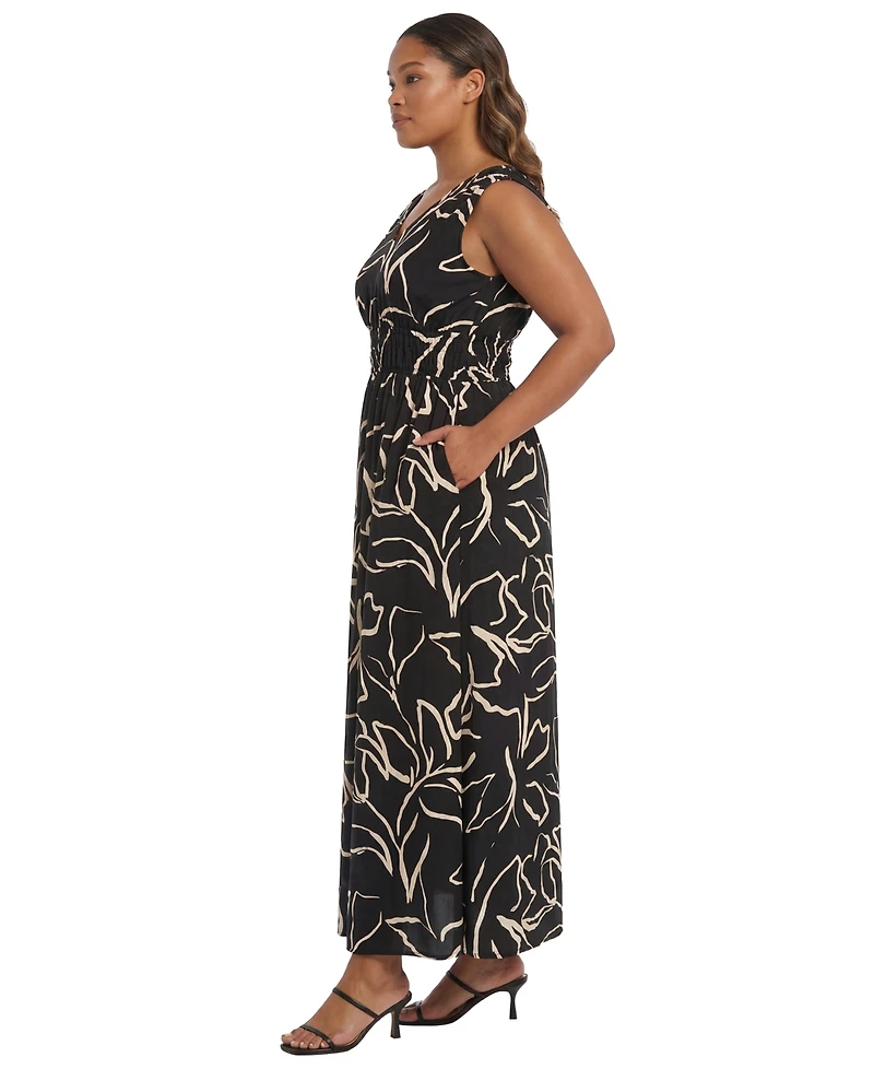London Times Plus Smocked Waist Printed Dress