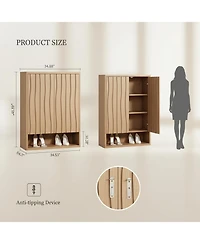 Yigii Shoe Cabinet Entryway Storage Flip Drawers Modern Diamond Panel Adjustable Shelves Sturdy Anti Tip