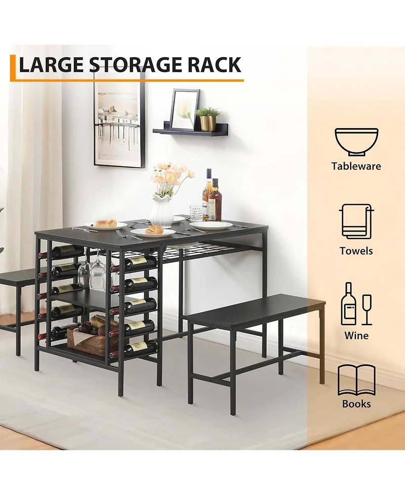 gaomon 3-Piece Dining Set for 4, Table with 2 Benches