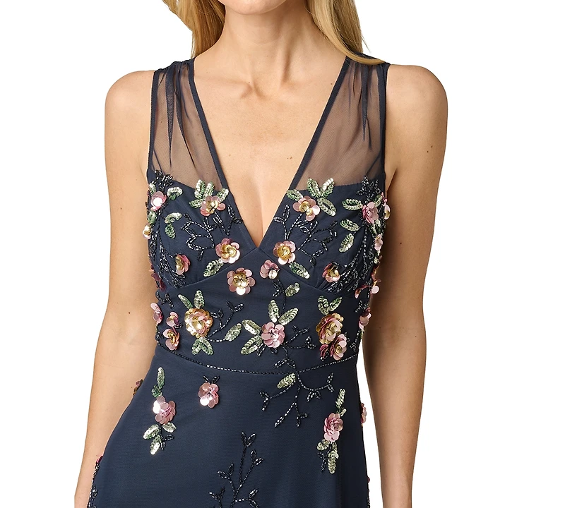 Adrianna Papell Women's Beaded Mesh Midi Dress