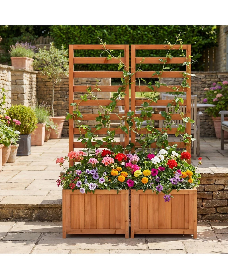 Sugift 48 Inch Wood Raised Garden Bed with Trellis with Drainage Holes