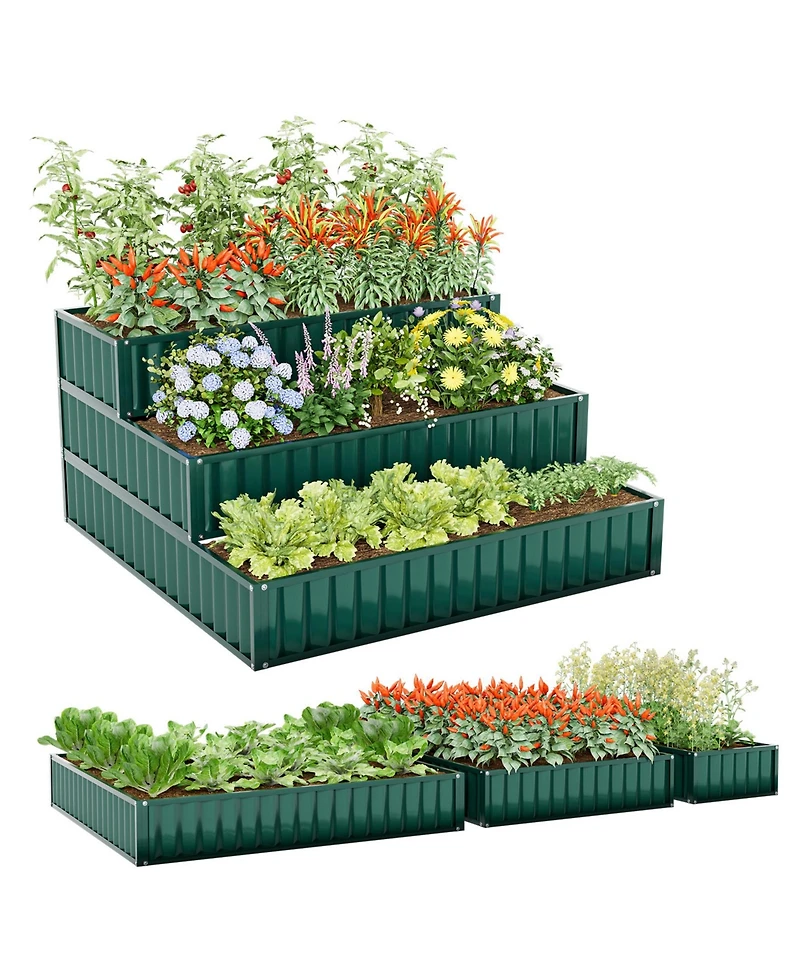 Sugift Heavy-Duty Metal Outdoor 3-Tier Raised Garden Bed Planter Box