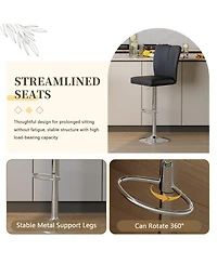 Rainsken Adjustable Bar Stools Set of 2, Swivel Pu Leather Chair with Back, Armless Upholstered Barstools, for Dining Room, Kitchen Island