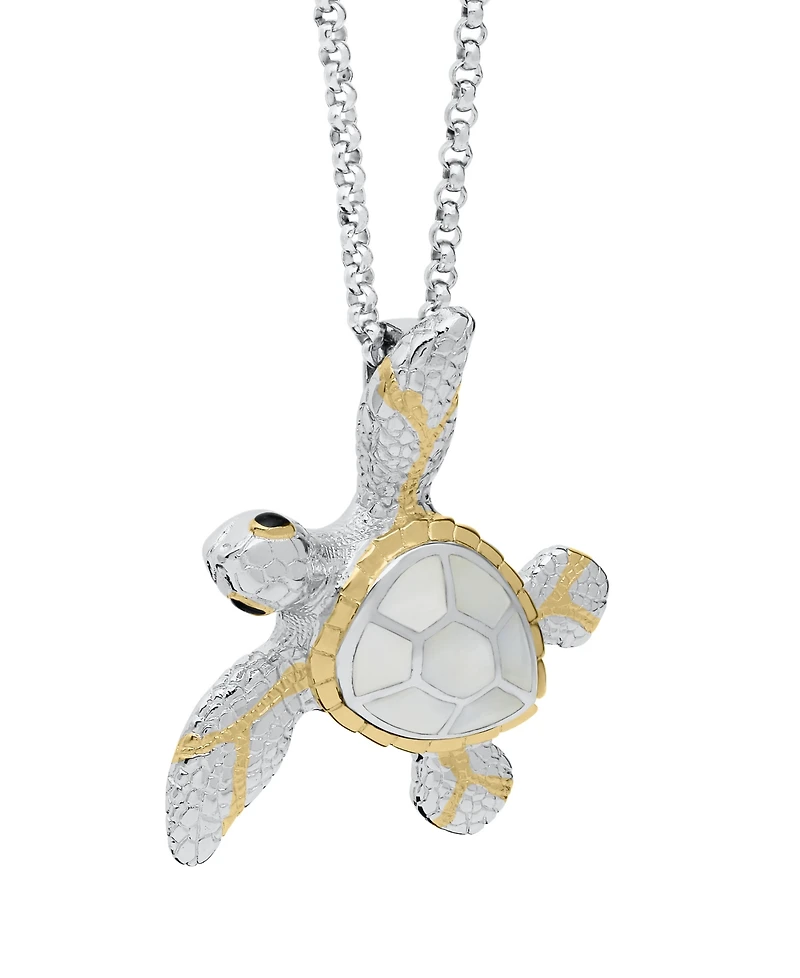Macy's White Imitation Pearl Turtle Pendant Necklace in Sterling Silver