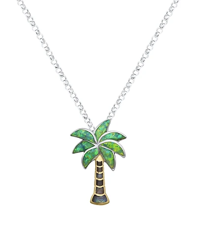 Macy's Abalone & Kyocera Green Opal Palm Tree Pendant Necklace in Sterling Silver