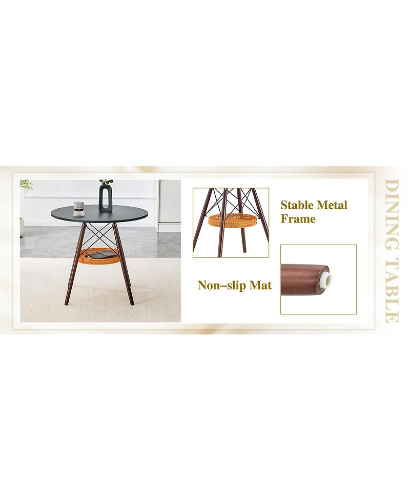 Streamdale Furniture Circular Dining Table with Walnut Legs and Woven Storage Basket