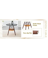 Streamdale Furniture Circular Dining Table with Walnut Legs and Woven Storage Basket