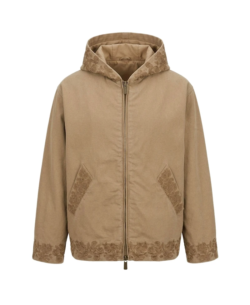 Modenaire Men's Embroidered Trim Zip-Front Hooded Jacket