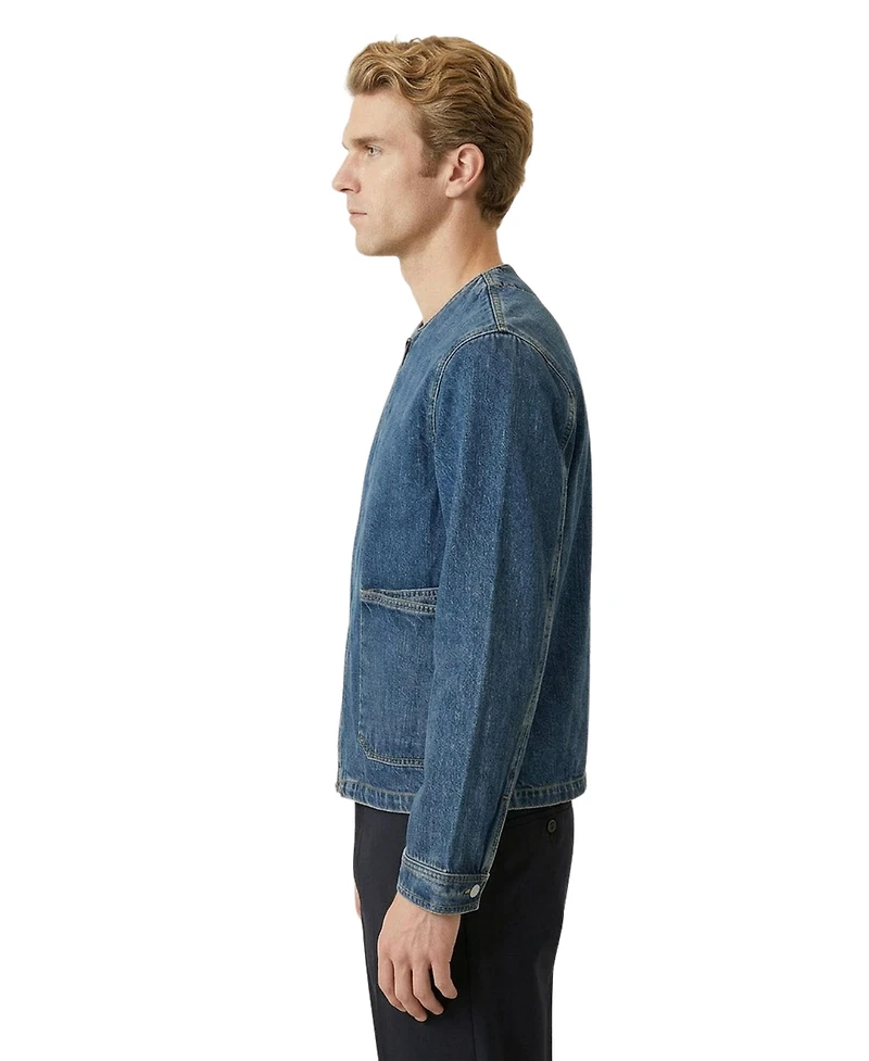 Modenaire Men's Denim Zip-Front Collarless Jacket