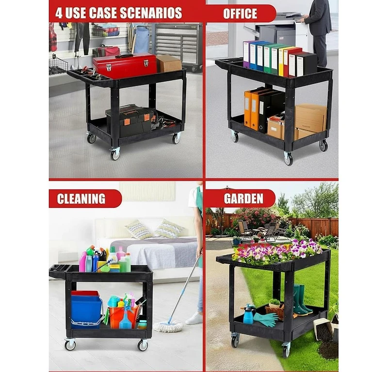 gaomon 2 Tier Metal Utility Cart 40 x 17 x 33 5 inch, 330 Lb Steel Rolling Tool Cart with Wheels for Garage Workshop