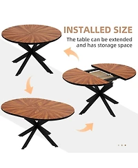 Streamdale Furniture Extendable Round Dining Table, Solid Wood and Metal