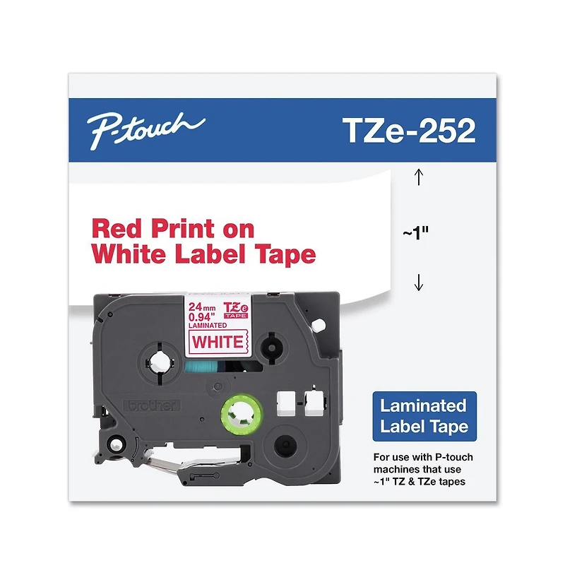 Brother P-Touch TZE252 0.94 Inch x 26.2 Foot TZe Standard Adhesive Laminated Labeling Tape