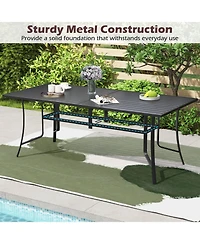 Costway 9 Piece Outdoor Dining Set, 76" Rectangular Patio Table with Umbrella Hole for Balcony