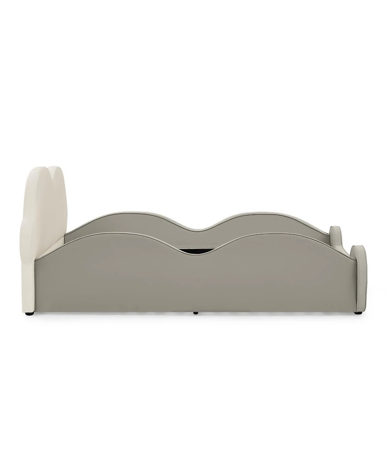 Streamdale Furniture Twin Size Cute Cloud Pu Leather Kids Bed with Guardrails and Storage