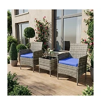 gaomon 3-Piece All-Weather Pe Rattan Outdoor Set with Cushions and Glass Table