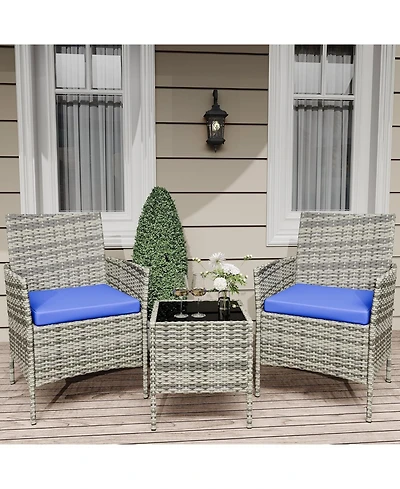 gaomon 3-Piece All-Weather Pe Rattan Outdoor Set with Cushions and Glass Table