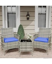 gaomon 3-Piece All-Weather Pe Rattan Outdoor Set with Cushions and Glass Table