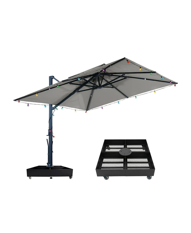 Mondawe Cantilever Patio Umbrella with Diy Drape Hook and Base